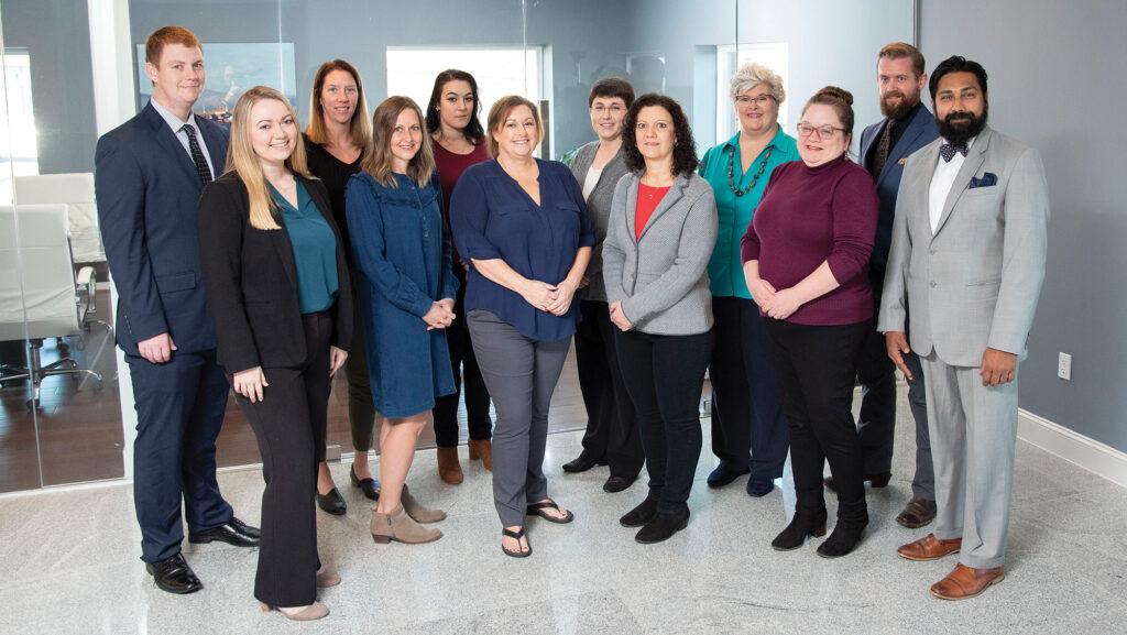 Patel & Dalrymple PLLC PICTURED (LEFT to RIGHT): Back row: Corey Thompson, Melissa Lacks, Natalie Durham, Stephanie Skeen, Debra Muncy, Jeremy White Front Row: Hannah Lester, Kacie Kirshberger, Melissa Pope, Anita Stanley, Meredith Morton, Sam Patel